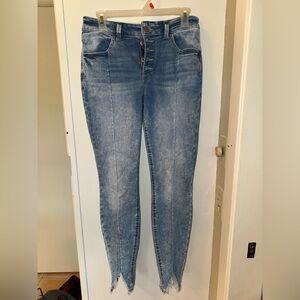 Maurices Blue Skinny Jeans with Distressed Details
